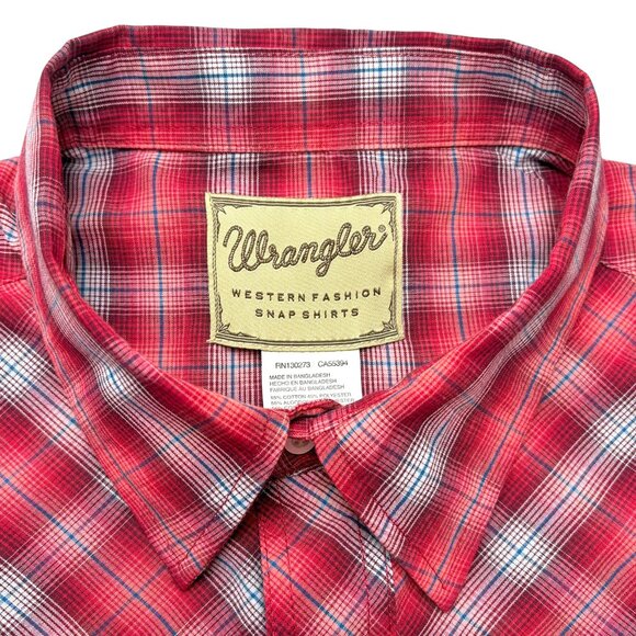 Wrangler Western Red Carmine Plaid Western Snap Short Sleeve‎ Shirt - Picture 2 of 8